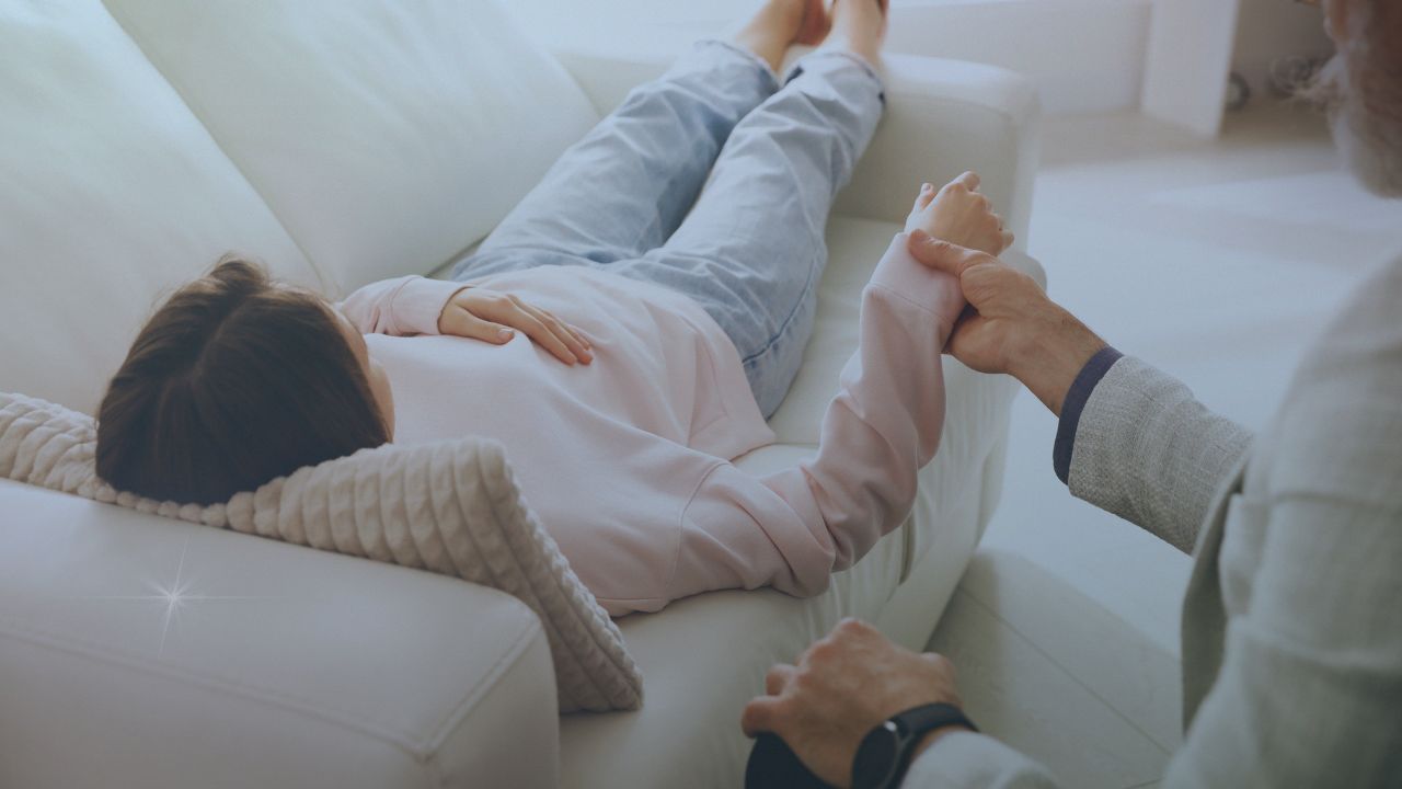 Girl on couch doing hypnotherapy